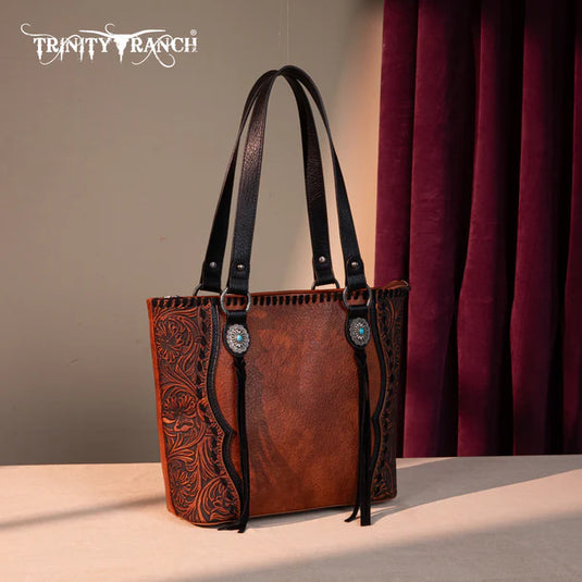 TR192G-8317LBR - Trinity Ranch Concho Collection Concealed Carry Tote - Light Brown