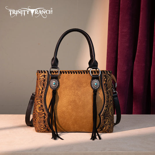 TR192G-8322LBR - Trinity Ranch Concho Collection Tote/Crossbody