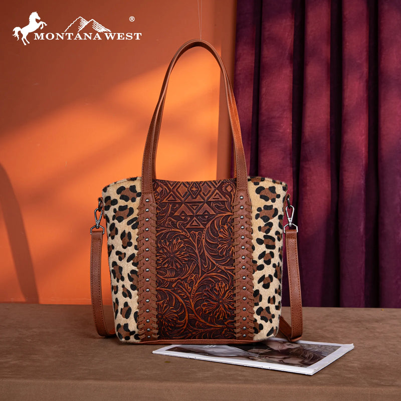 Load image into Gallery viewer, MW1318G-8318LP - Montana West Tooled Collection Concealed Carry Tote/Crossbody - Leopard
