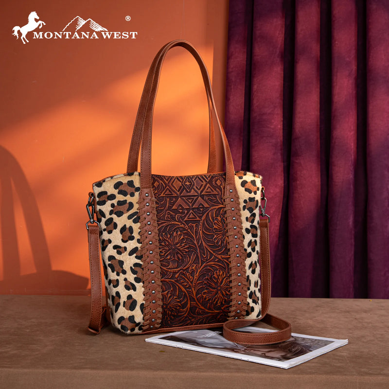 Load image into Gallery viewer, MW1318G-8318LP - Montana West Tooled Collection Concealed Carry Tote/Crossbody - Leopard
