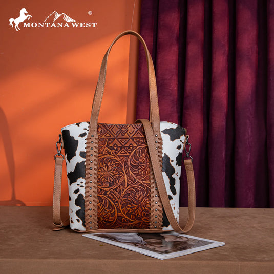 MW1318G-8318BR - Montana West Tooled Collection Concealed Carry Tote/Crossbody - Brown