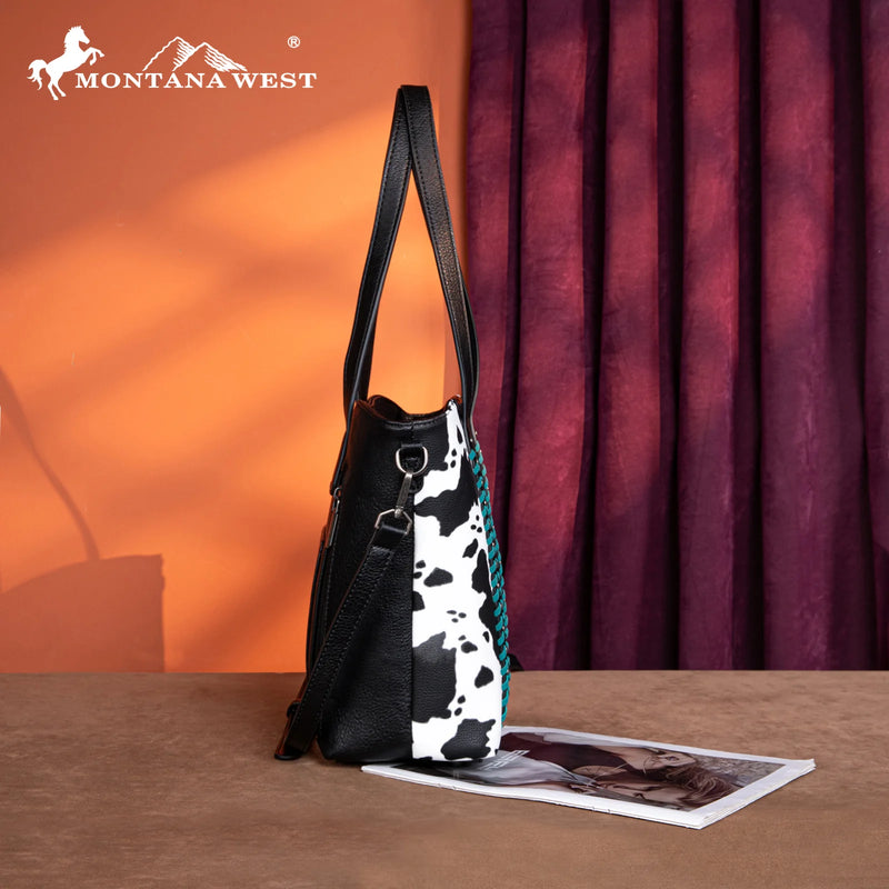 Load image into Gallery viewer, MW1318G-8318BK - Montana West Tooled Collection Concealed Carry Tote/Crossbody - Black
