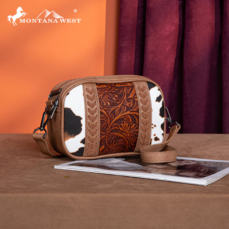Load image into Gallery viewer, MW1318-8365BR - Montana West Tooled Collection Crossbody - Brown
