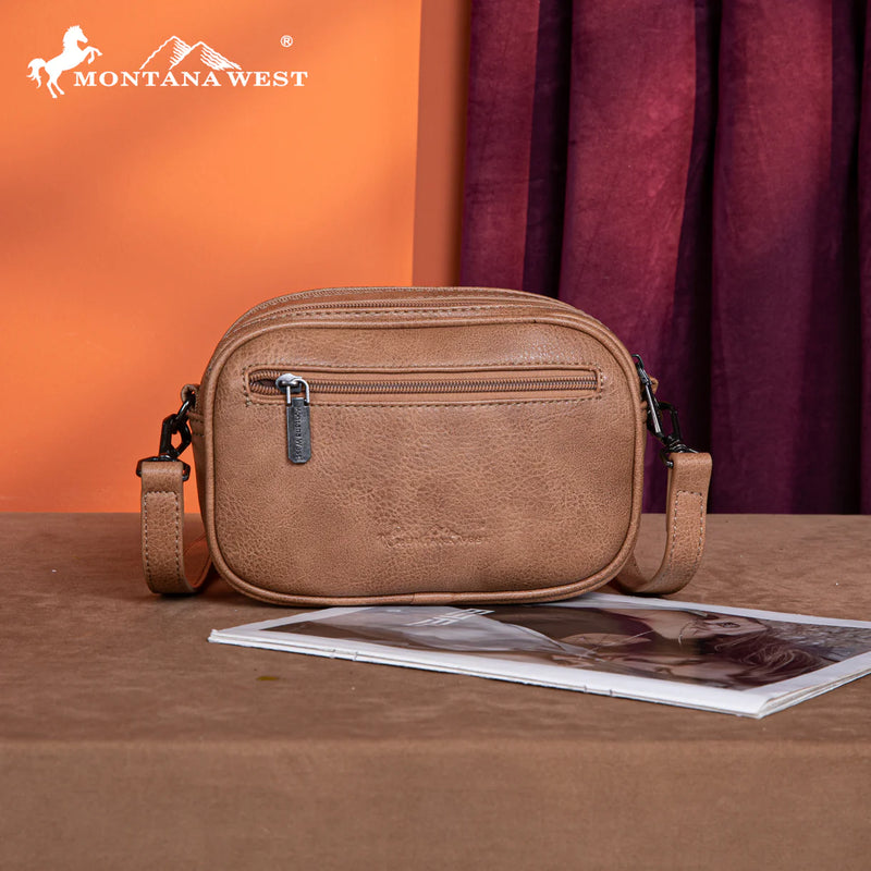 Load image into Gallery viewer, MW1318-8365BR - Montana West Tooled Collection Crossbody - Brown
