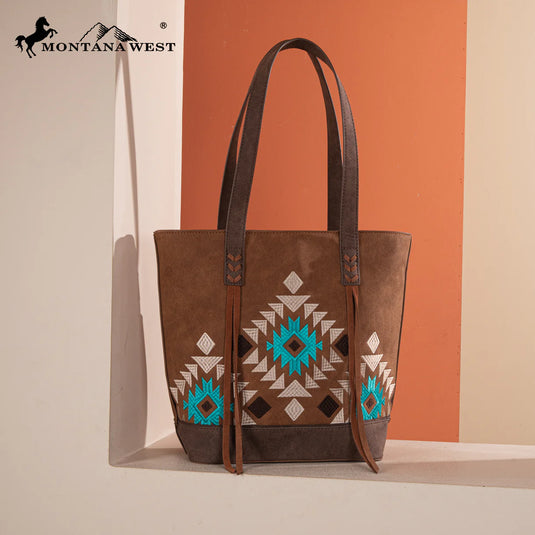 MW1312G-8317BR - Montana West Embroidered Collection Tote - Brown