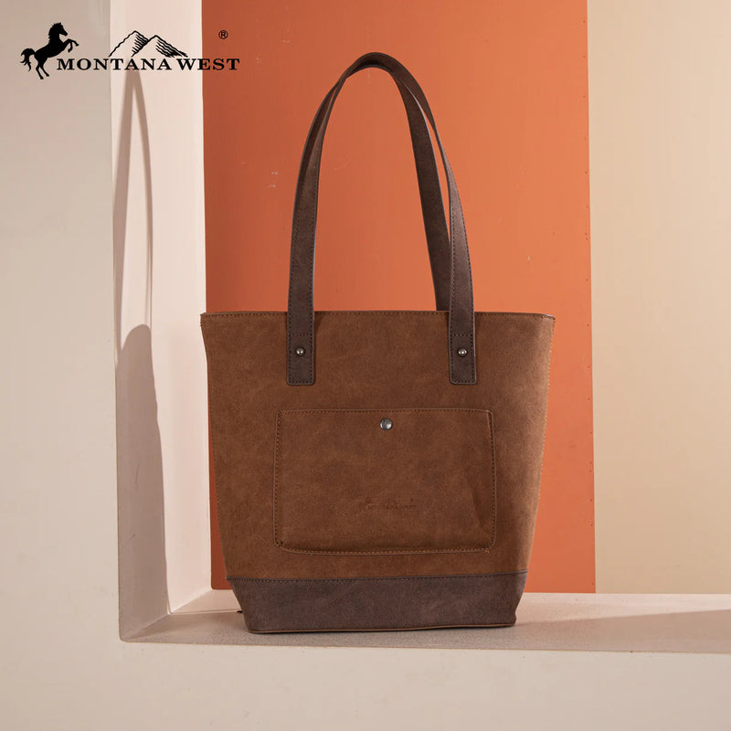 Load image into Gallery viewer, MW1312G-8317BR - Montana West Embroidered Collection Tote - Brown

