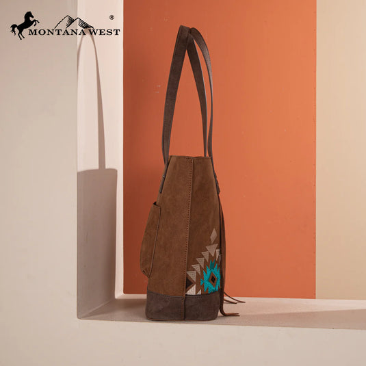 MW1312G-8317BR - Montana West Embroidered Collection Tote - Brown