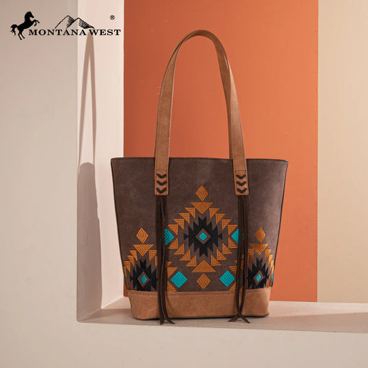 MW1312G-8317CF - Montana West Embroidered Collection Tote - Coffee