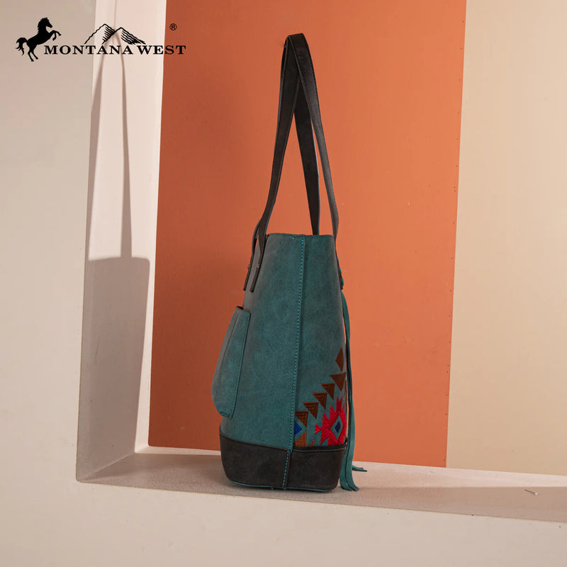 Load image into Gallery viewer, MW1312G-8317TQ - Montana West Embroidered Collection Tote - Turquoise
