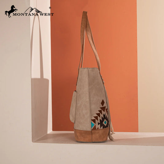 MW1312G-8317TN - Montana West Embroidered Collection Tote - Tan