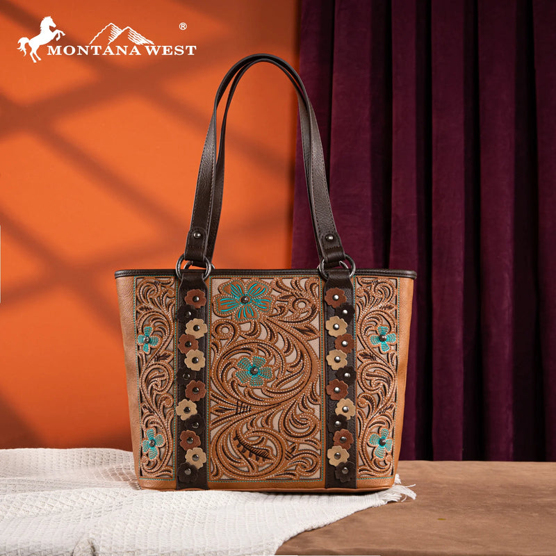 Load image into Gallery viewer, MW1313G-8317BR - Montana West Embroidered Concealed Carry Tote

