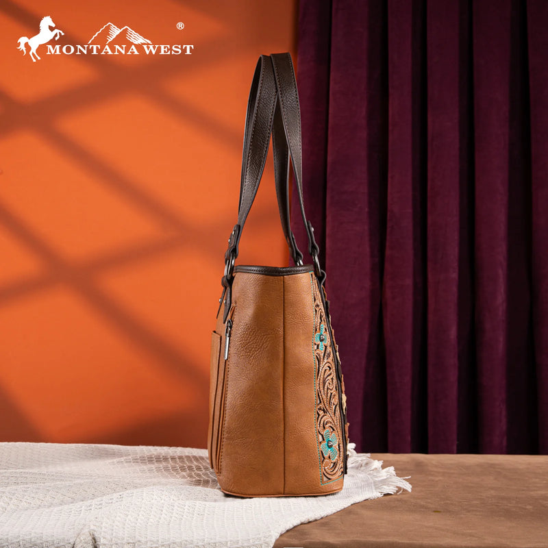 Load image into Gallery viewer, MW1313G-8317BR - Montana West Embroidered Concealed Carry Tote
