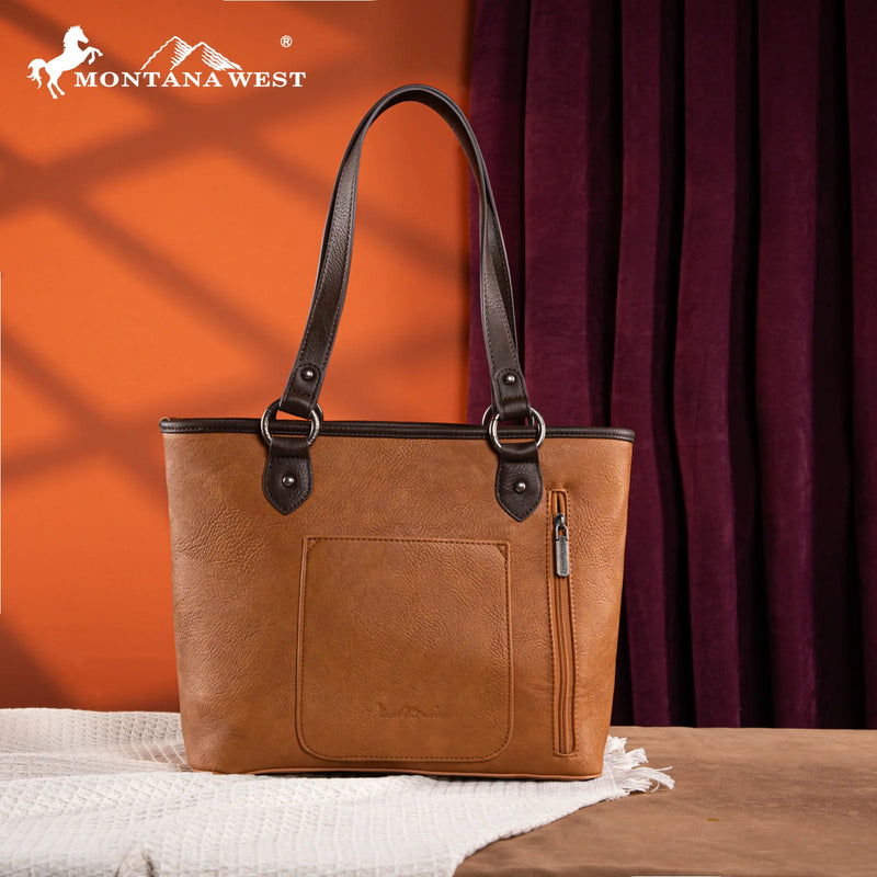 Load image into Gallery viewer, MW1313G-8317BR - Montana West Embroidered Concealed Carry Tote
