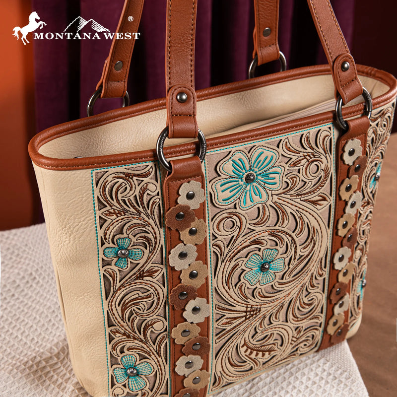 Load image into Gallery viewer, MW1313G-8317TN - Montana West Embroidered Concealed Carry Tote
