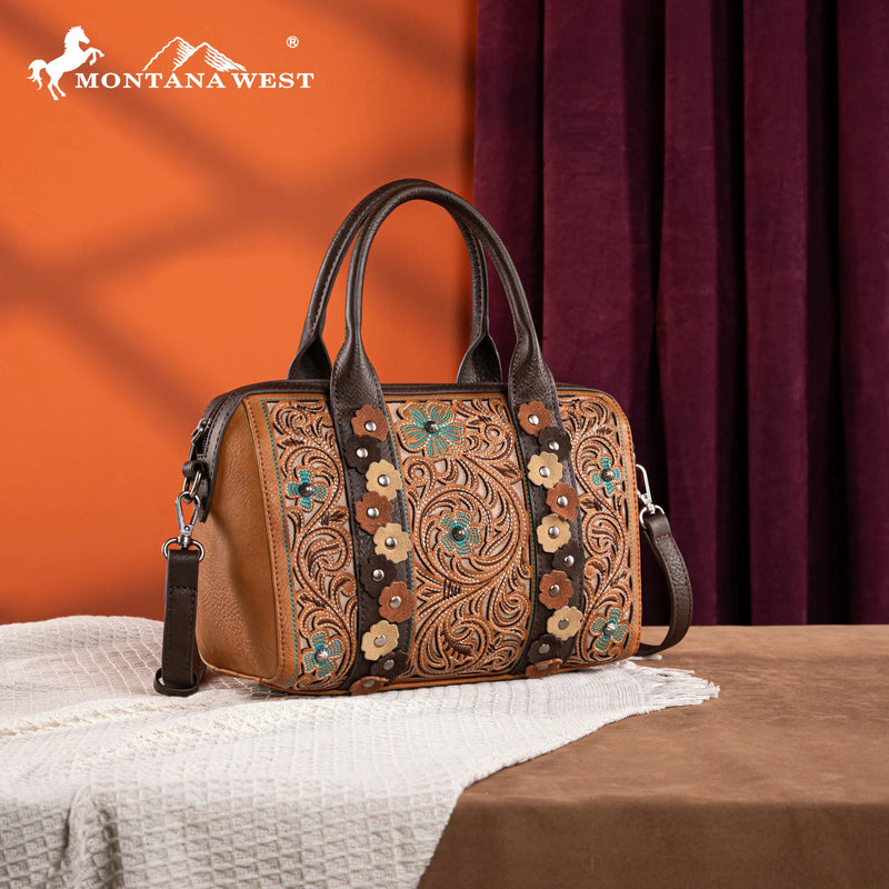 Load image into Gallery viewer, MW1313-9800BR - Montana West Embroidered Barrel Satchel Bag/Crossbody
