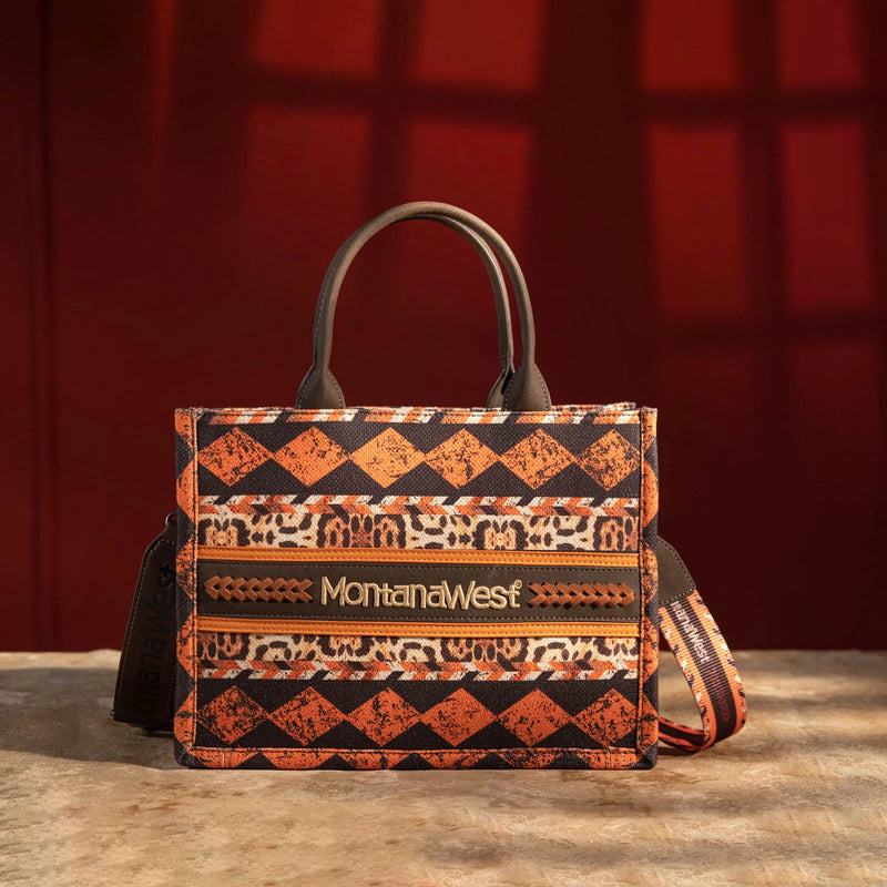 Load image into Gallery viewer, MW01G-8120SLP - Montana West Boho Ethnic Print Concealed Carry Tote/Crossbody -Leopard
