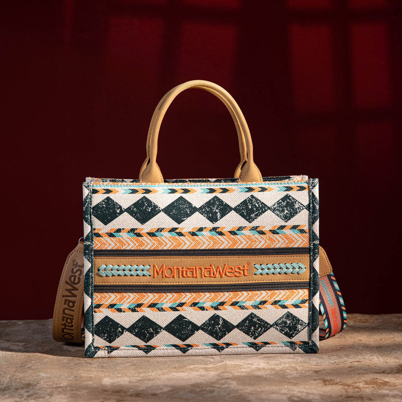 Load image into Gallery viewer, MW01G-8120STN - Montana West Boho Ethnic Print Concealed Carry Tote/Crossbody Tan
