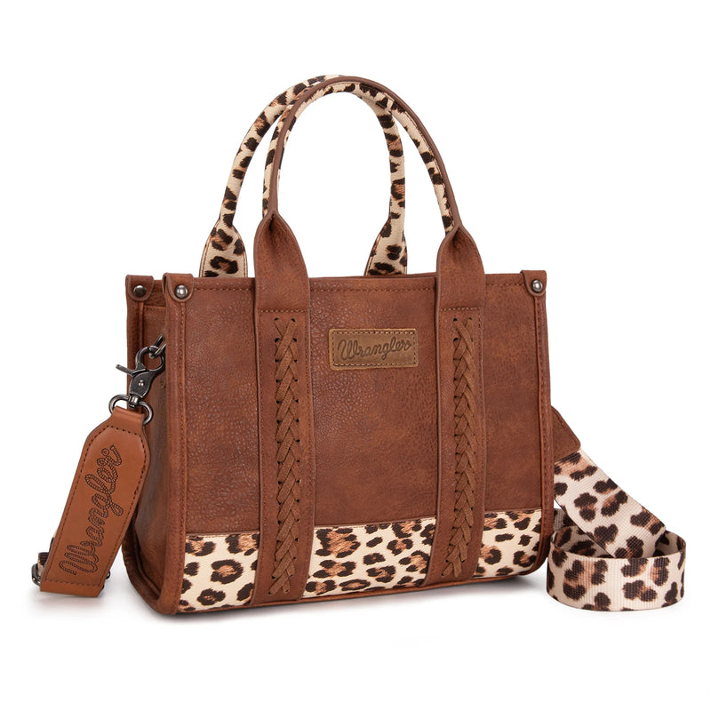 Load image into Gallery viewer, WG102-8120SLP-BR - Wrangler Leopard Print Concealed Carry Tote/Crossbody - Brown
