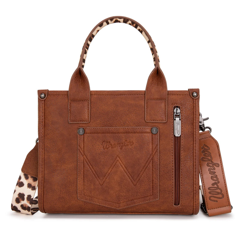 Load image into Gallery viewer, WG102-8120SLP-BR - Wrangler Leopard Print Concealed Carry Tote/Crossbody - Brown
