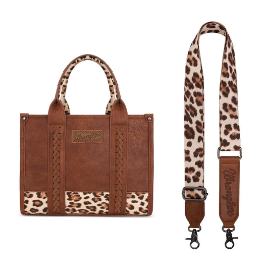 WG102-8120SLP-BR - Wrangler Leopard Print Concealed Carry Tote/Crossbody - Brown