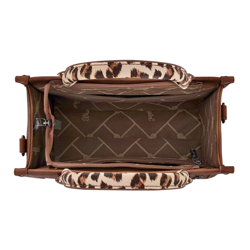 Load image into Gallery viewer, WG102-8120SLP-BR - Wrangler Leopard Print Concealed Carry Tote/Crossbody - Brown
