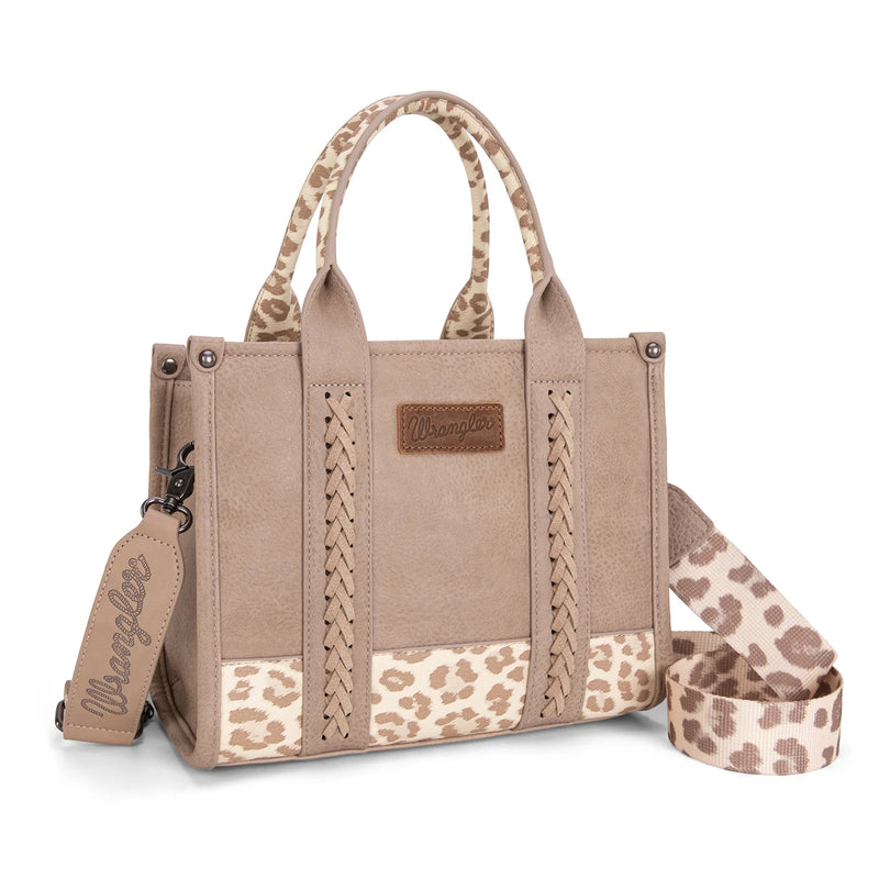 Load image into Gallery viewer, WG102-8120STN - Wrangler Leopard Print Concealed Carry Tote/Crossbody - Tan
