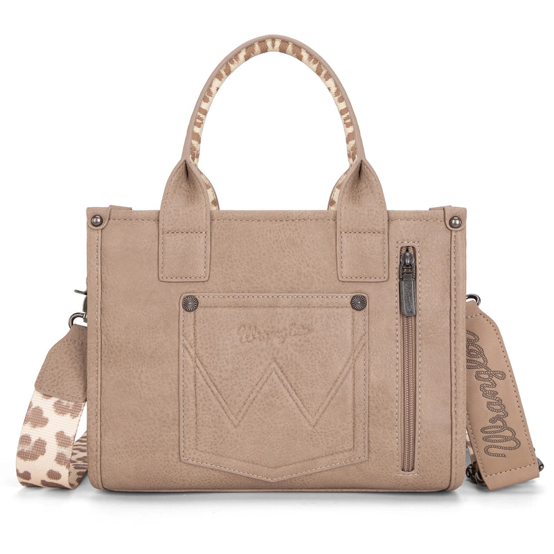 Load image into Gallery viewer, WG102-8120STN - Wrangler Leopard Print Concealed Carry Tote/Crossbody - Tan
