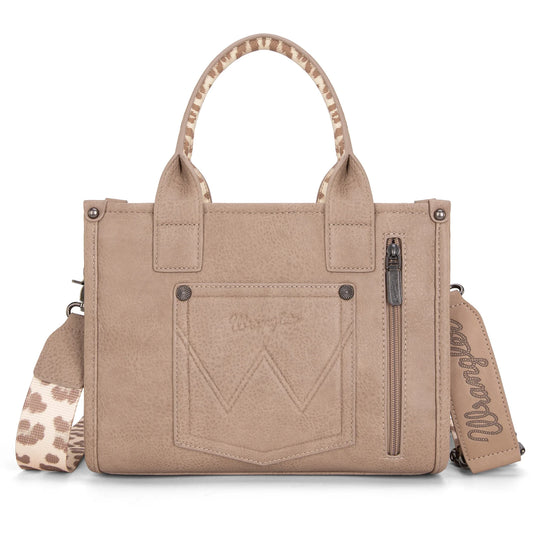WG102-8120STN - Wrangler Leopard Print Concealed Carry Tote/Crossbody - Tan