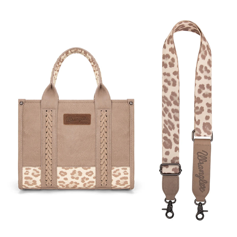 Load image into Gallery viewer, WG102-8120STN - Wrangler Leopard Print Concealed Carry Tote/Crossbody - Tan
