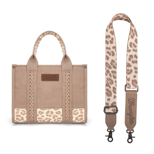 WG102-8120STN - Wrangler Leopard Print Concealed Carry Tote/Crossbody - Tan