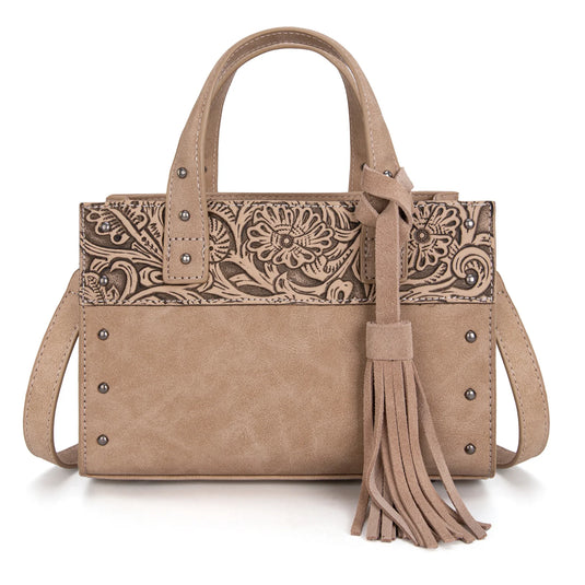 WG160-60102KH - Wrangler Western Tooled Tote Crossbody - Khaki