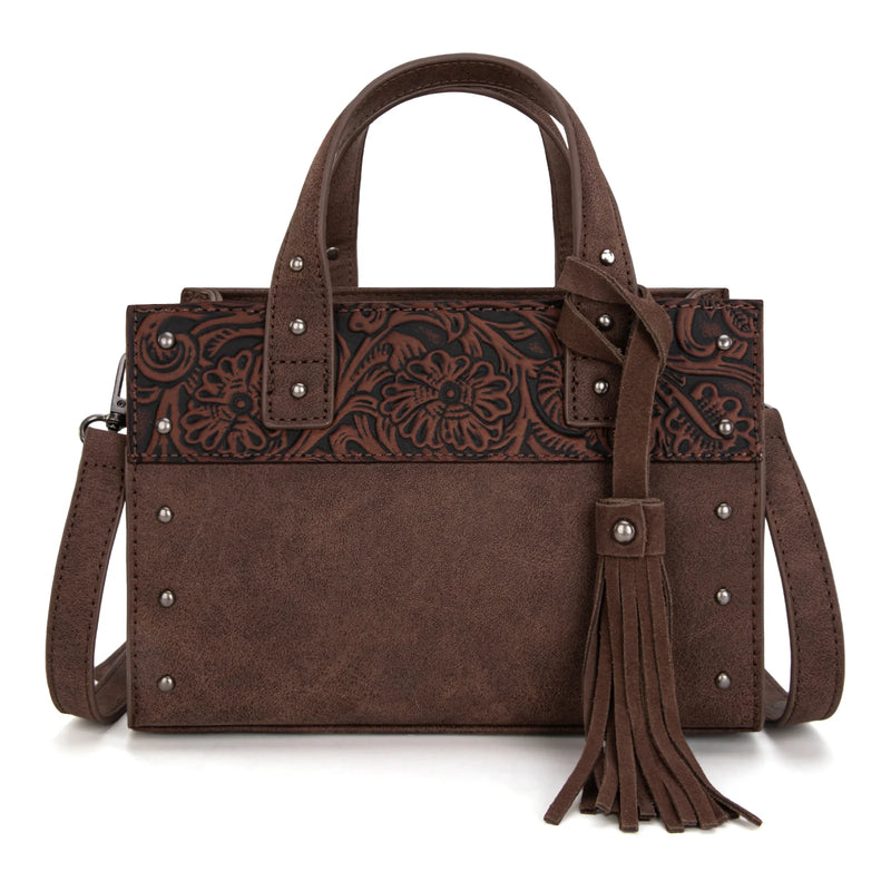 Load image into Gallery viewer, WG160-60102CF - Wrangler Western Tooled Tote Crossbody - Coffee
