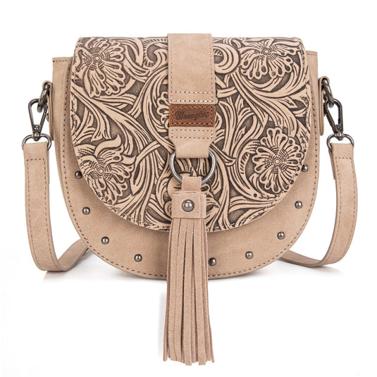 WG160-60113KH - Wrangler Western Tooled Saddle Bag Crossbody - Khaki