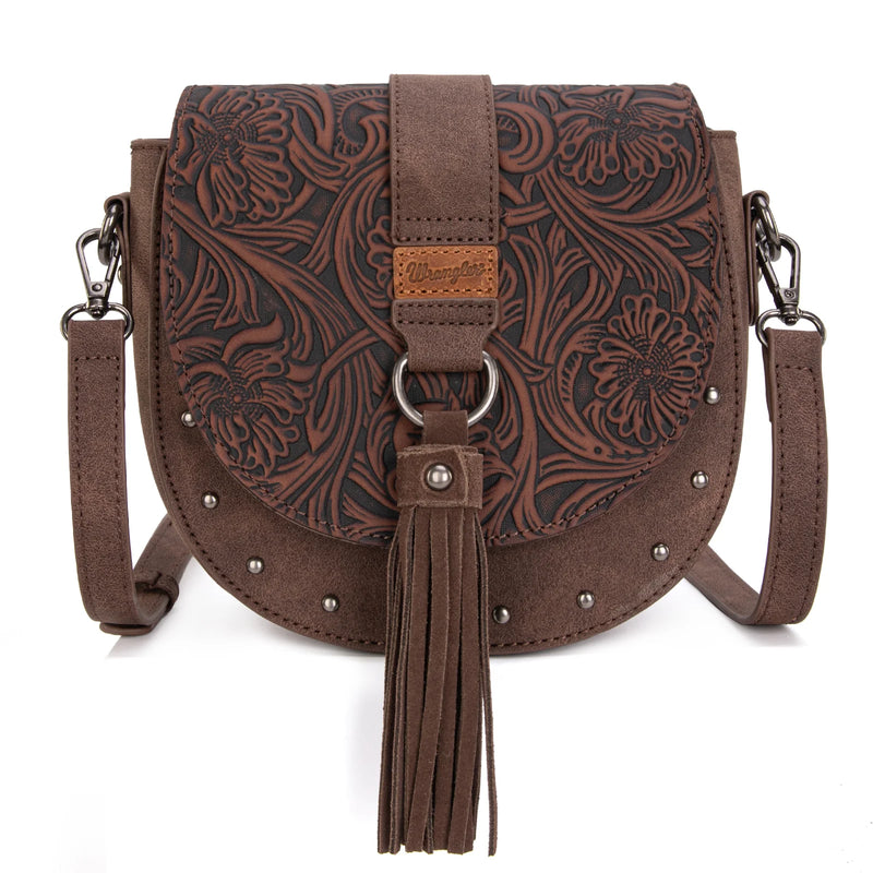 Load image into Gallery viewer, WG160-60113CF - Wrangler Western Tooled Saddle Bag Crossbody - Coffee
