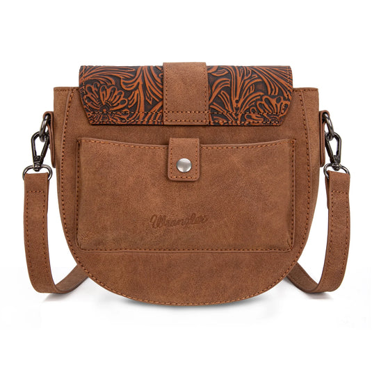 WG160-60113BR - Wrangler Western Tooled Saddle Bag Crossbody - Brown