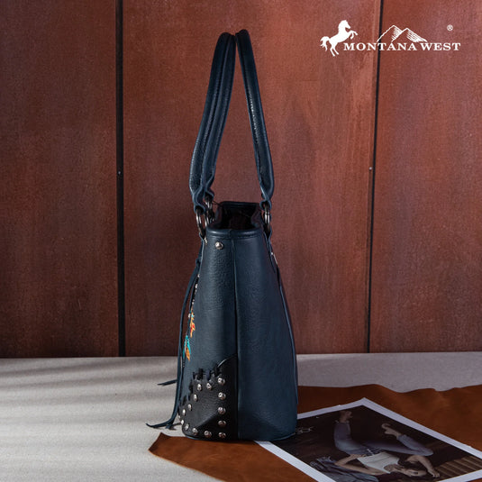 MW1246G-8317JN - Montana West Embroidered Arrow Feather Concealed Carry Tote - Jean