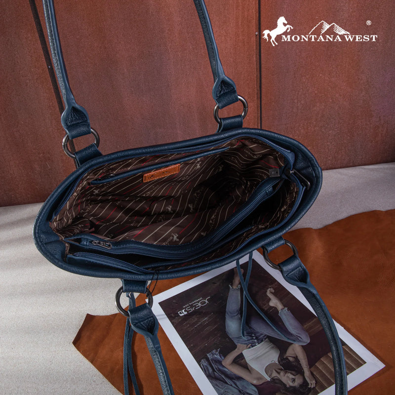 Load image into Gallery viewer, MW1246G-8317JN - Montana West Embroidered Arrow Feather Concealed Carry Tote - Jean
