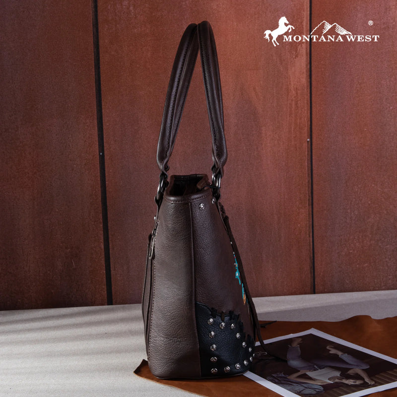 Load image into Gallery viewer, MW1246G-8317CF - Montana West Embroidered Arrow Feather Concealed Carry Tote - Coffee
