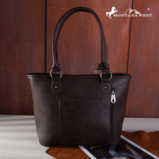 MW1246G-8317CF - Montana West Embroidered Arrow Feather Concealed Carry Tote - Coffee