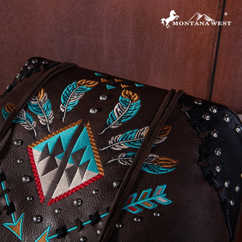 Load image into Gallery viewer, MW1246G-8317CF - Montana West Embroidered Arrow Feather Concealed Carry Tote - Coffee
