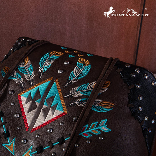 MW1246G-8317CF - Montana West Embroidered Arrow Feather Concealed Carry Tote - Coffee