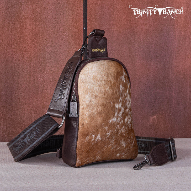 Load image into Gallery viewer, TR159-210CF - Trinity Ranch Genuine Hair-On Cowhide Collection Sling Bag - Coffee
