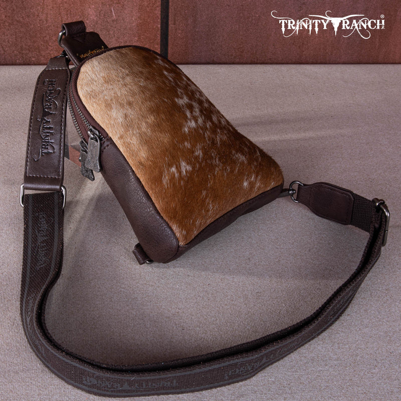 Load image into Gallery viewer, TR159-210CF - Trinity Ranch Genuine Hair-On Cowhide Collection Sling Bag - Coffee
