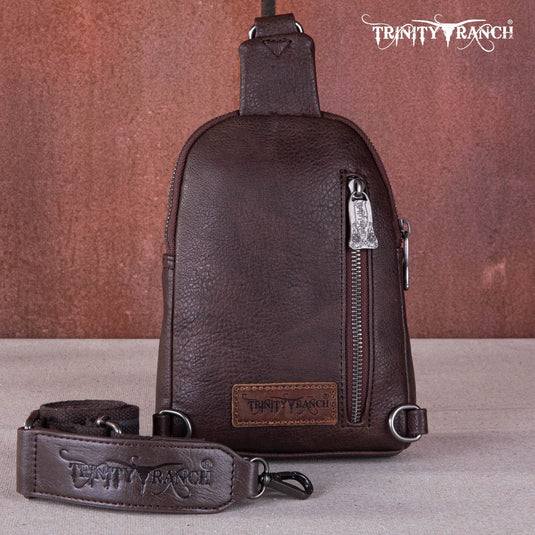 TR159-210CF - Trinity Ranch Genuine Hair-On Cowhide Collection Sling Bag - Coffee