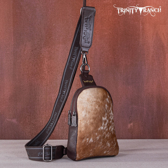 TR159-210CF - Trinity Ranch Genuine Hair-On Cowhide Collection Sling Bag - Coffee