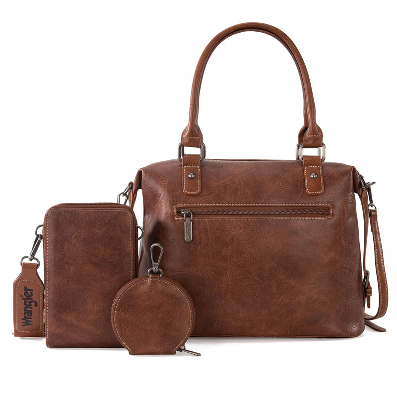 Load image into Gallery viewer, WG48S-S5110BR - Wrangler 3Pc Set Buckle Classic Barrel Satchel With Phone Wallet Crossbody
