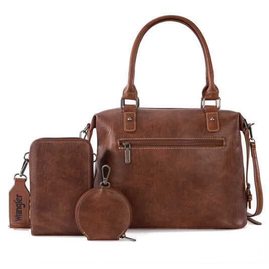 WG48S-S5110BR - Wrangler 3Pc Set Buckle Classic Barrel Satchel With Phone Wallet Crossbody