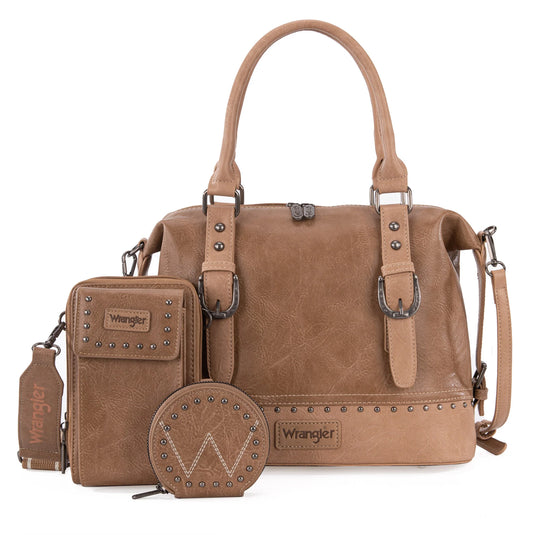 WG48S-S5110KH - Wrangler 3Pc Set Buckle Classic Barrel Satchel With Phone Wallet Crossbody