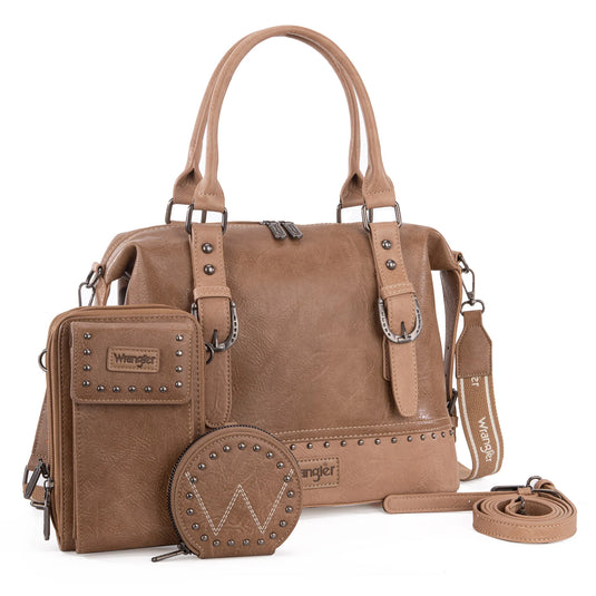 WG48S-S5110KH - Wrangler 3Pc Set Buckle Classic Barrel Satchel With Phone Wallet Crossbody