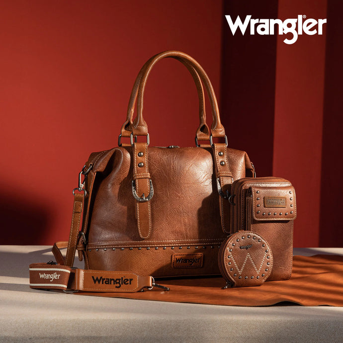 WG48S-S5110BR - Wrangler 3Pc Set Buckle Classic Barrel Satchel With Phone Wallet Crossbody